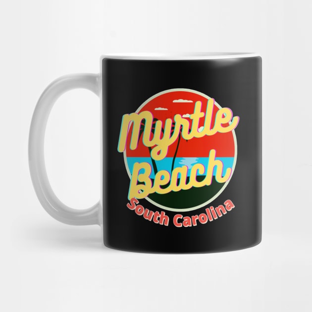 Myrtle Beach Retro Sunset Graphic Design by AdrianaHolmesArt